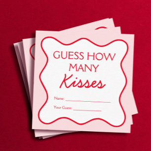 Red Pink Bridal Shower Game Guess How Many Kisses  Enclosure Card