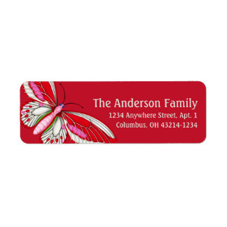 Red & Pink Butterfly 1 Elegant Address Labels