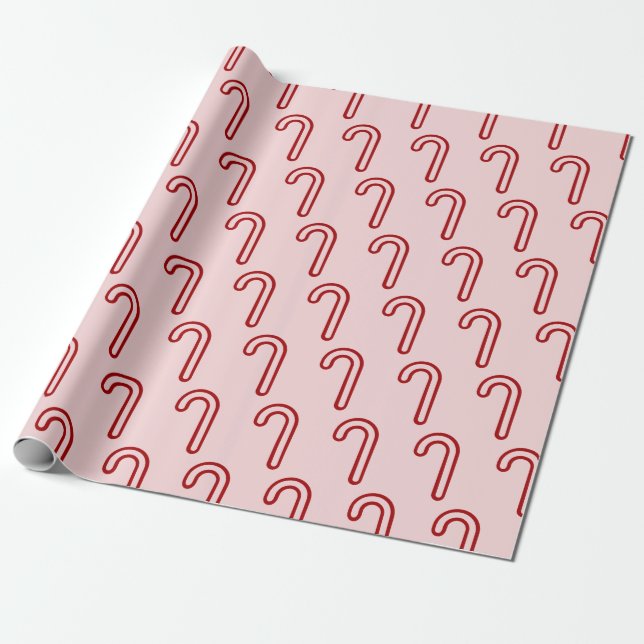 Red & Pink Candy Canes Wrapping Paper (Unrolled)