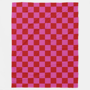Red + Pink Check Checkered Checkerboard Pattern Fleece Blanket