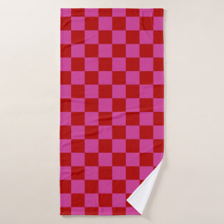 Red + Pink Check Chequered Chequerboard Pattern Bath Towel