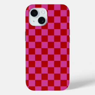 Red + Pink Check Chequered Chequerboard Pattern iPhone 15 Case
