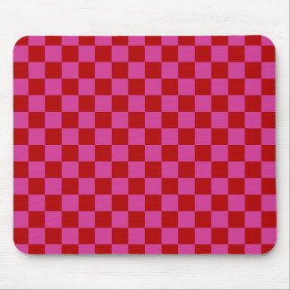 Red + Pink Check Chequered Chequerboard Pattern Mouse Pad