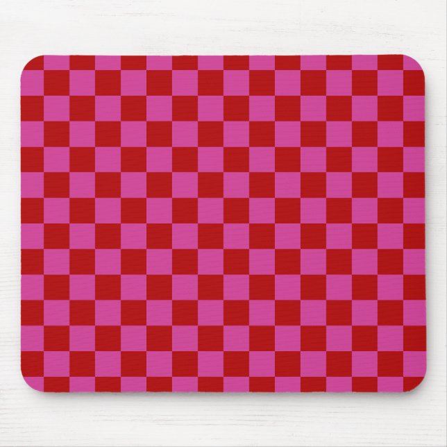 Red + Pink Check Chequered Chequerboard Pattern Mouse Pad (Front)