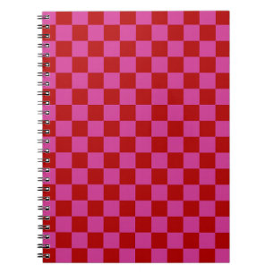Red + Pink Check Chequered Chequerboard Pattern Notebook