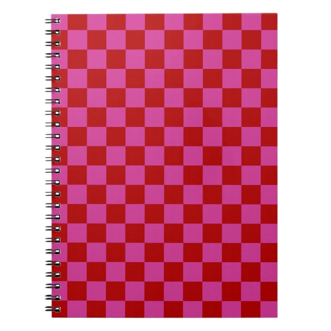 Red + Pink Check Chequered Chequerboard Pattern Notebook (Front)