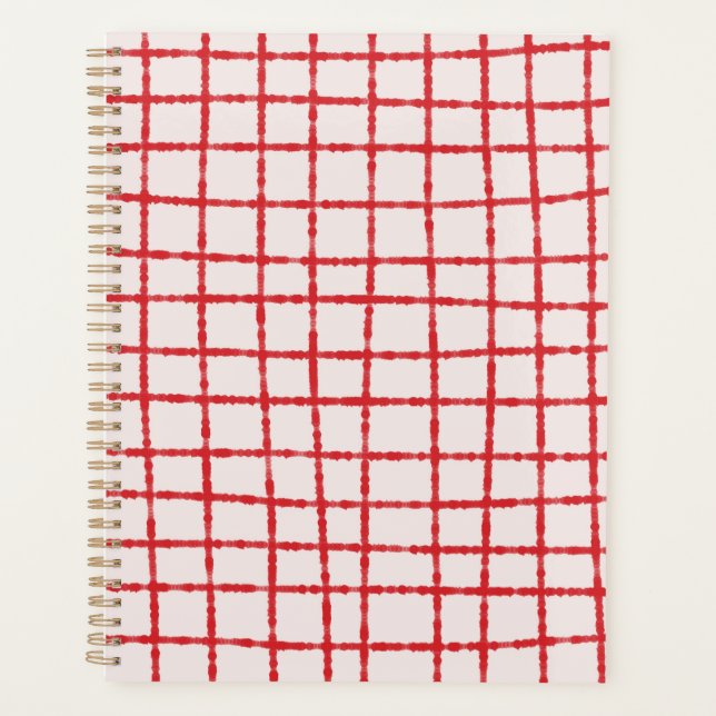 Red Pink Check Pattern Bold & Organised Planner (Front)