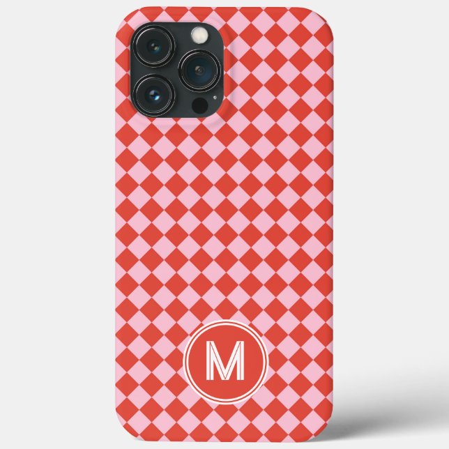 Red & Pink Chequerboard Personalised Case-Mate iPhone Case (Back)