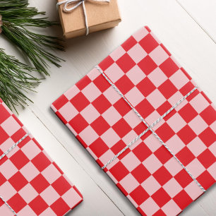 Red Pink Chequered Pattern Wrapping Paper Sheet