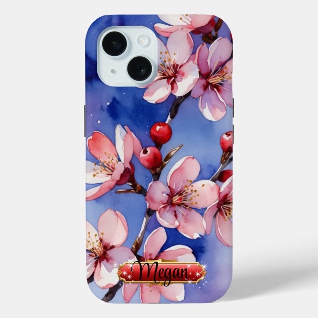 Red-Pink Cherry Blossoms Night iPhone / iPad case (Back)
