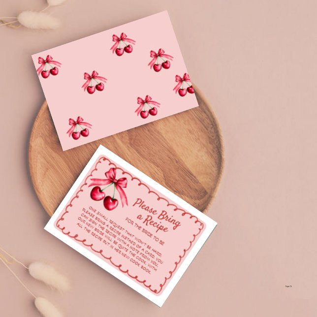 Red Pink Cherry Cute Bridal Shower Recipe Request  Enclosure Card (Creator Uploaded)