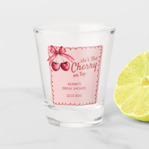 Red & Pink Cherry On Top Cherry Bridal Shower Shot Glass
