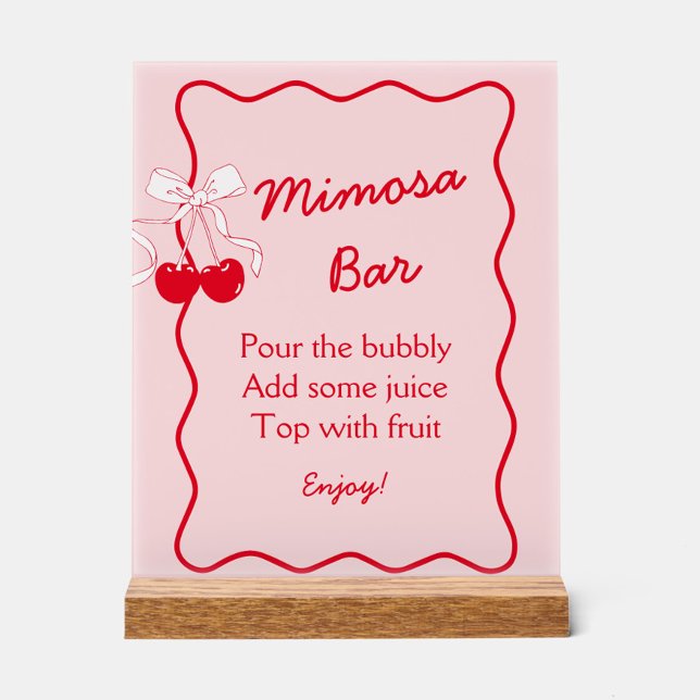 Red Pink Cherry Valentine Bridal Shower Mimosa Bar Acrylic Sign (Creator Uploaded)