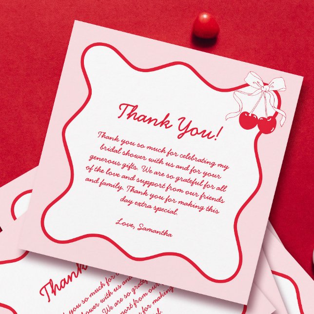 Red Pink Cherry Valentines Bridal Shower Thank You Card (Creator Uploaded)