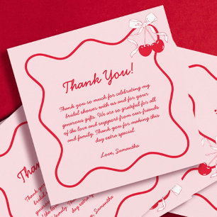 Red Pink Cherry Valentines Bridal Shower  Thank You Card