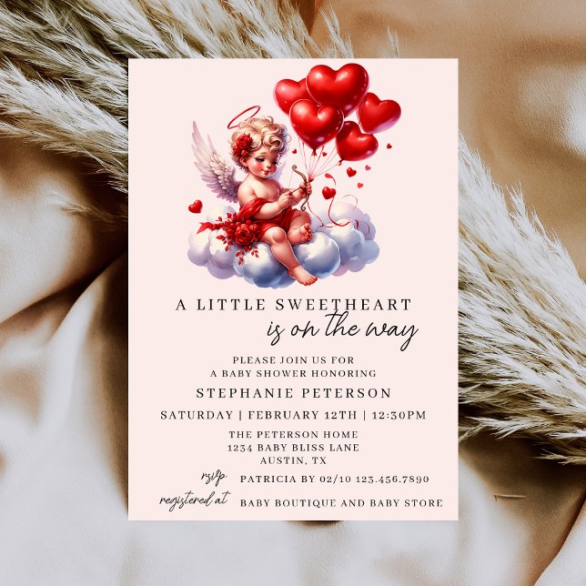 Red Pink Cherub A Little Sweetheart Baby Shower  Invitation (Creator Uploaded)