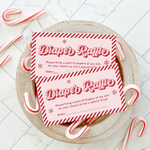 Red Pink Christmas Baby Shower Diaper Raffle Enclosure Card