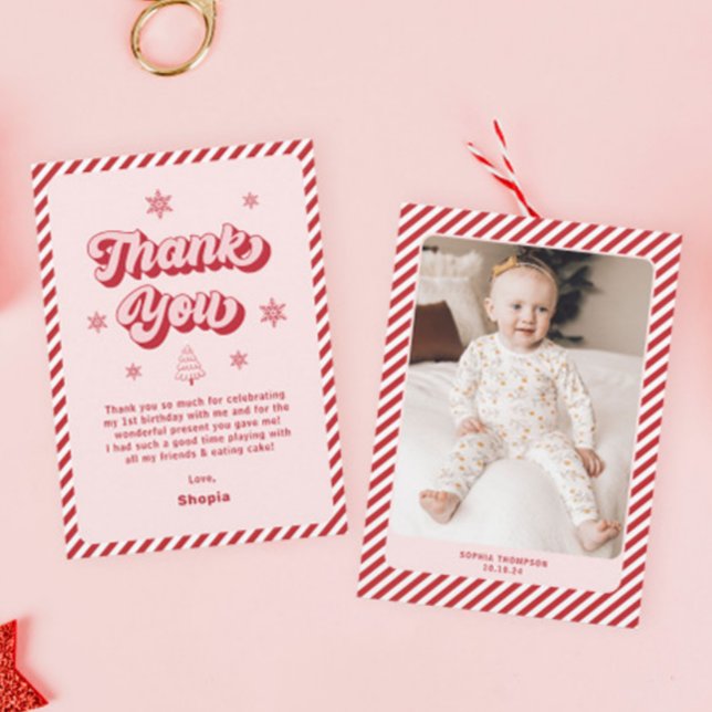 Red Pink Christmas Birthday Party Thank You Card (Creator Uploaded)