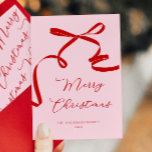 Red Pink Christmas Holiday Card<br><div class="desc">Red Bow Pink Merry Christmas Holiday Card</div>
