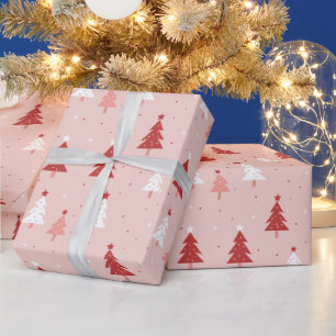 Red & Pink Christmas Trees On A Pink Background Wrapping Paper