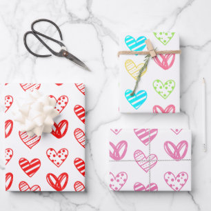 Red, Pink, Colourful Hearts Design Wrapping Paper Sheet