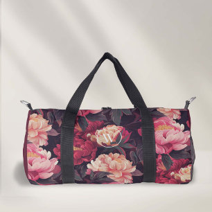 red pink colourful vintage florals pattern,monogra duffle bag