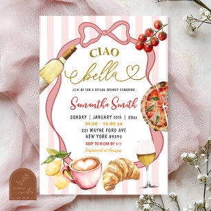 Red Pink Coquette Stripes Italy Ciao Bella Bridal Invitation