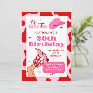 Red & Pink Cowgirl 30th Birthday Party Photo Invitation