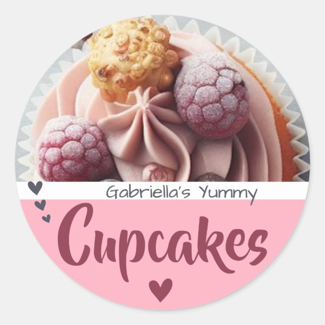 Red Pink Cupcake Photo Template Baking Label (Front)