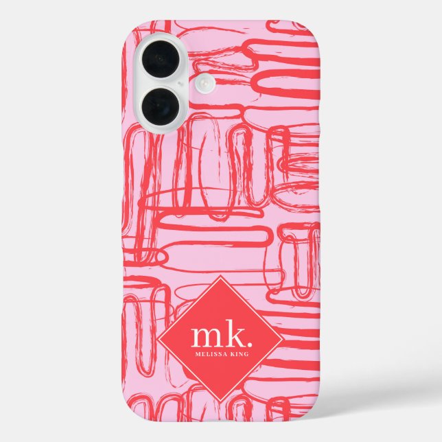Red Pink Curve Wavy Squiggle Abstract Modern Girl Case-Mate iPhone Case (Back)