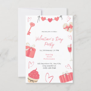 Red Pink Cute Simple Illustrated Valentine's Day  Invitation