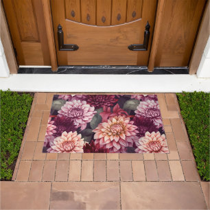 Red Pink Dahilas Pattern Design Doormat