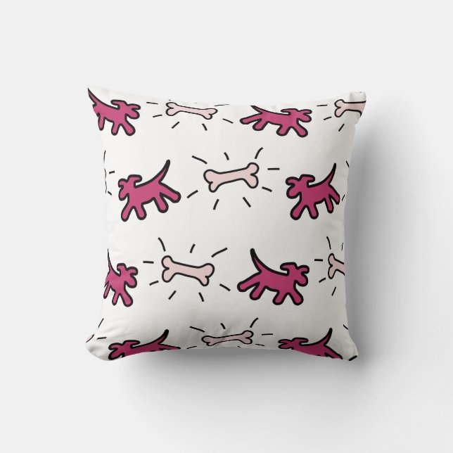 Red Pink Dog and Bone Graffiti Style Pillow 1 (Front)