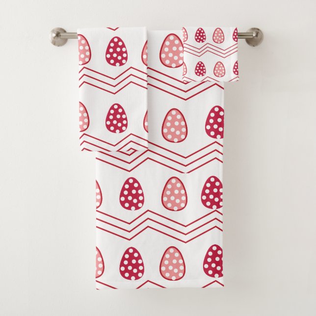 Red Pink Easter Eggs Easter Pattern  Bath Towel Set (Insitu)