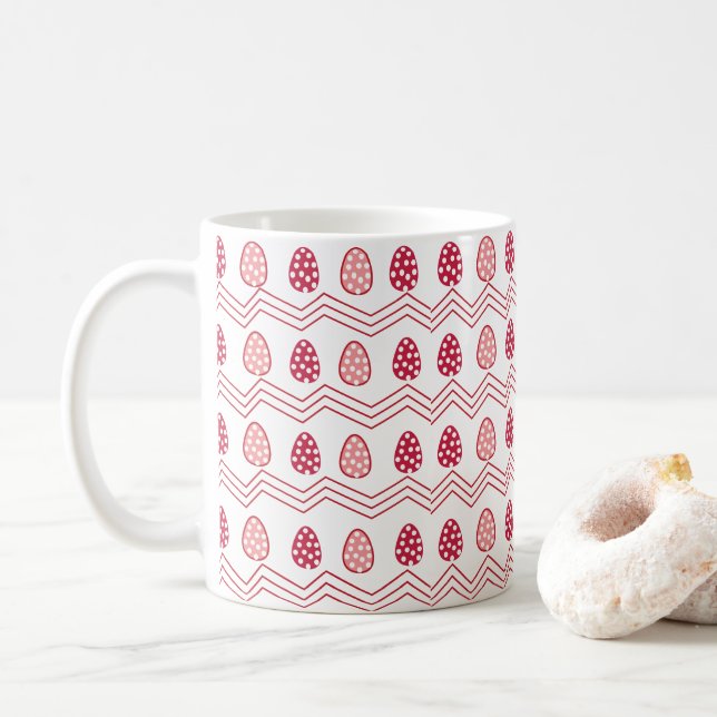 Red Pink Easter Eggs Easter Pattern     Coffee Mug (With Donut)