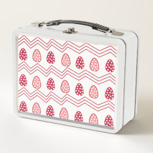 Red Pink Easter Eggs Easter Pattern Metal Lunch Box
