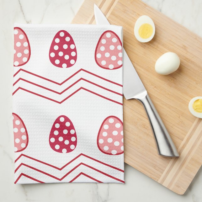 Red Pink Easter Eggs Easter Pattern       Tea Towel (Quarter Fold)