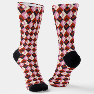 Red Pink Eggplant Ivory Plaid Pattern Socks