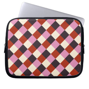Red Pink Eggplant Ivory Retro Plaid Laptop Sleeve