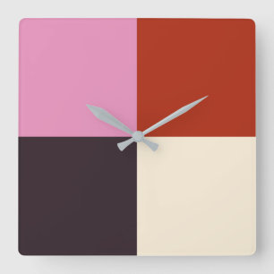 Red Pink Eggplant Ivory Square Wall Clock