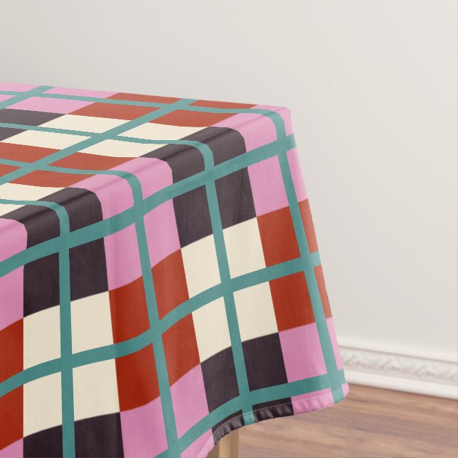 Red Pink Eggplant Ivory Teal Pattern Tablecloth (In Situ)