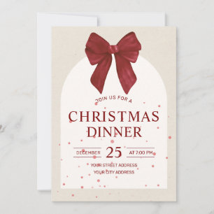 Red & Pink elegant Christmas dinner party  Holiday Card