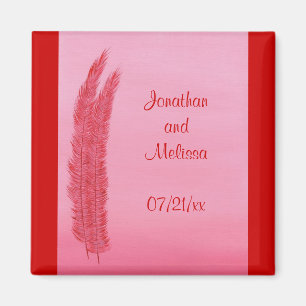 Red Pink Feathers Save the date wedding magnets