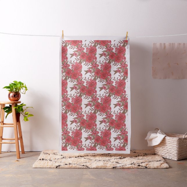 Red Pink Floral Botanical Pattern Fabric (In Situ)