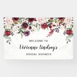 Red Pink Floral Bridal Shower Welcome Banner