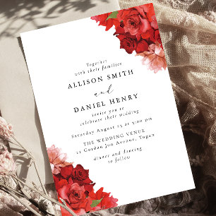 Red & Pink Floral Elegant Wedding Invitation