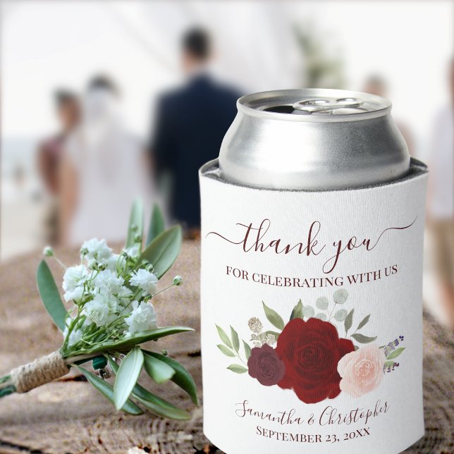 Red & Pink Floral Elegant Wedding Thank You Can Cooler (Creator Uploaded)
