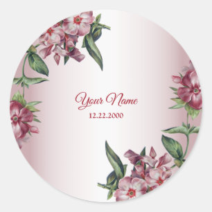 Red Pink Floral Green Leaves Modern Wedding Party Classic Round Sticker
