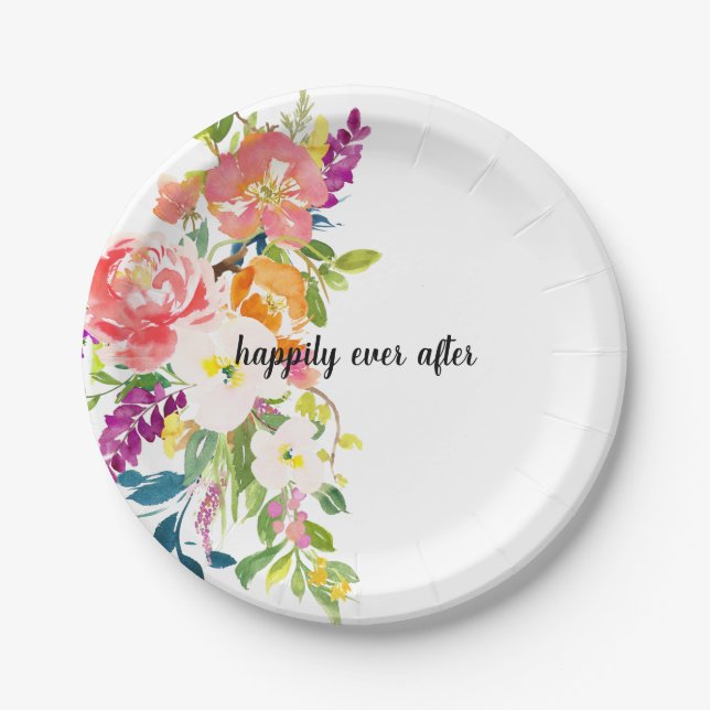 Red Pink Floral Paper Plate (Front)