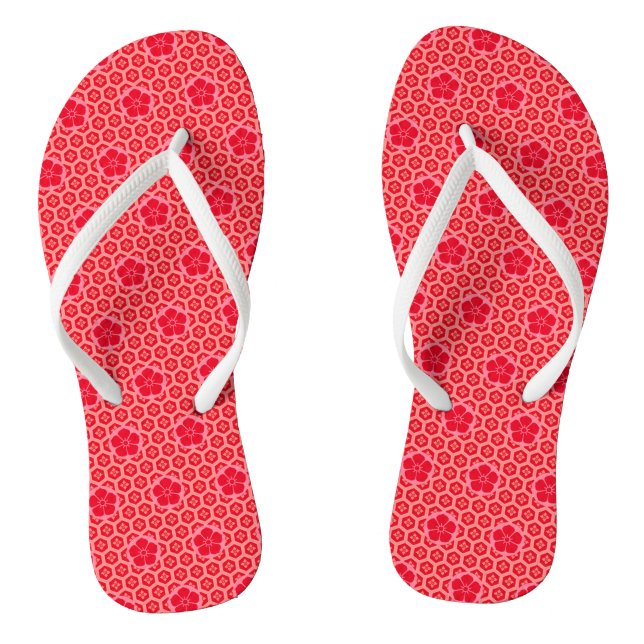 Red Pink Floral Pattern Thongs (Footbed)